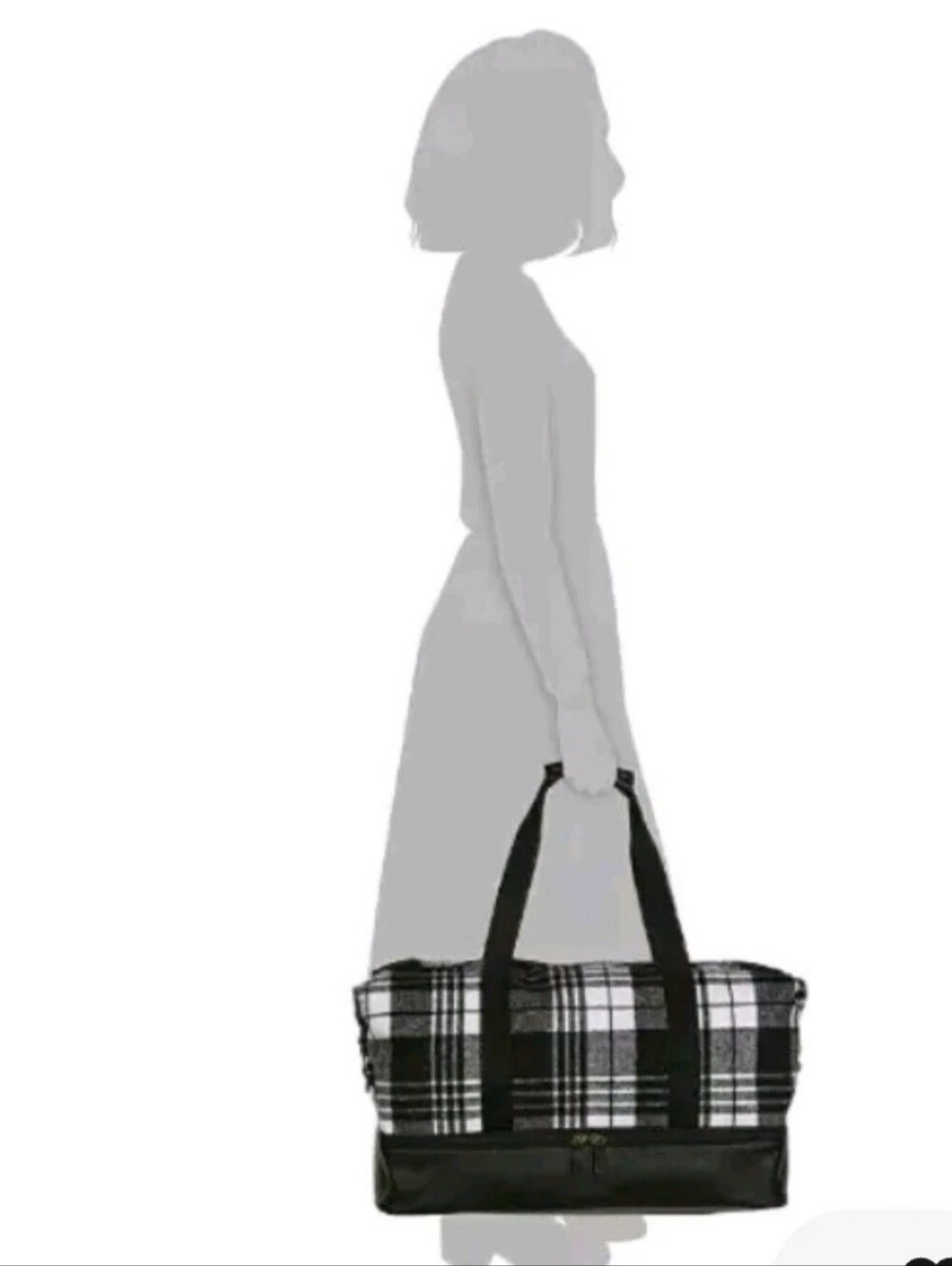 Black and White Plaid Weekender Duffel Bag with Bottom Shoe New - Picture 4 of 7